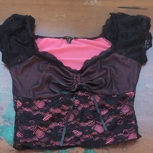dELiA*s Princess Pink And Black Top with Lace Trim